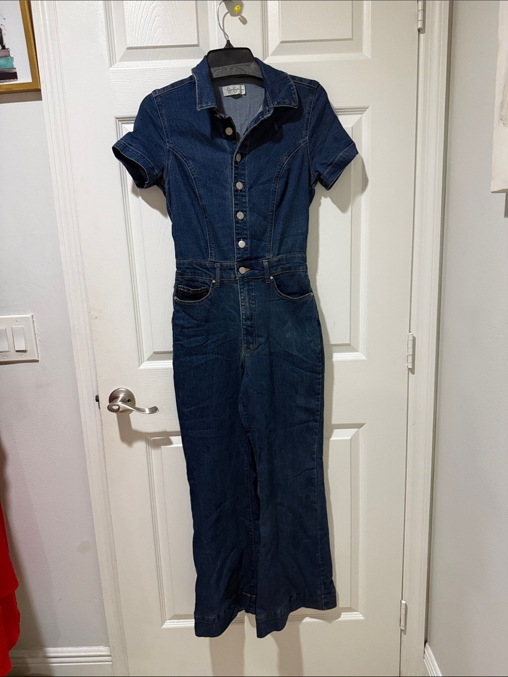 Jessica Simpson Dark Blue Denim Wide-Leg Jumpsuit